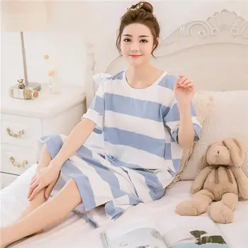 

women nightgowns letter print cotton nightdress summer long dress short sleeve ladies sleepwear sleepshirt