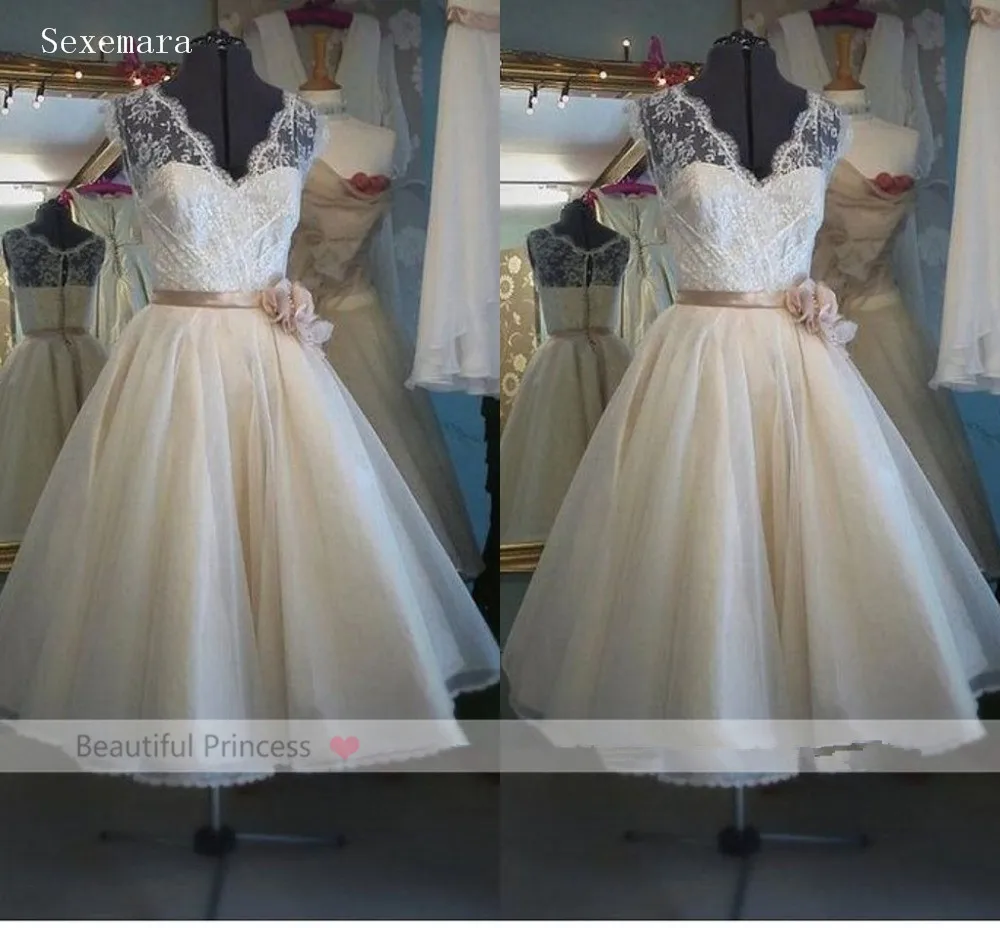 

Real Sample summer kurtis 2018 Lace Vintage Tea-Length V-Neck Flower weddings Bridal Gown short Bridesmaid Dresses