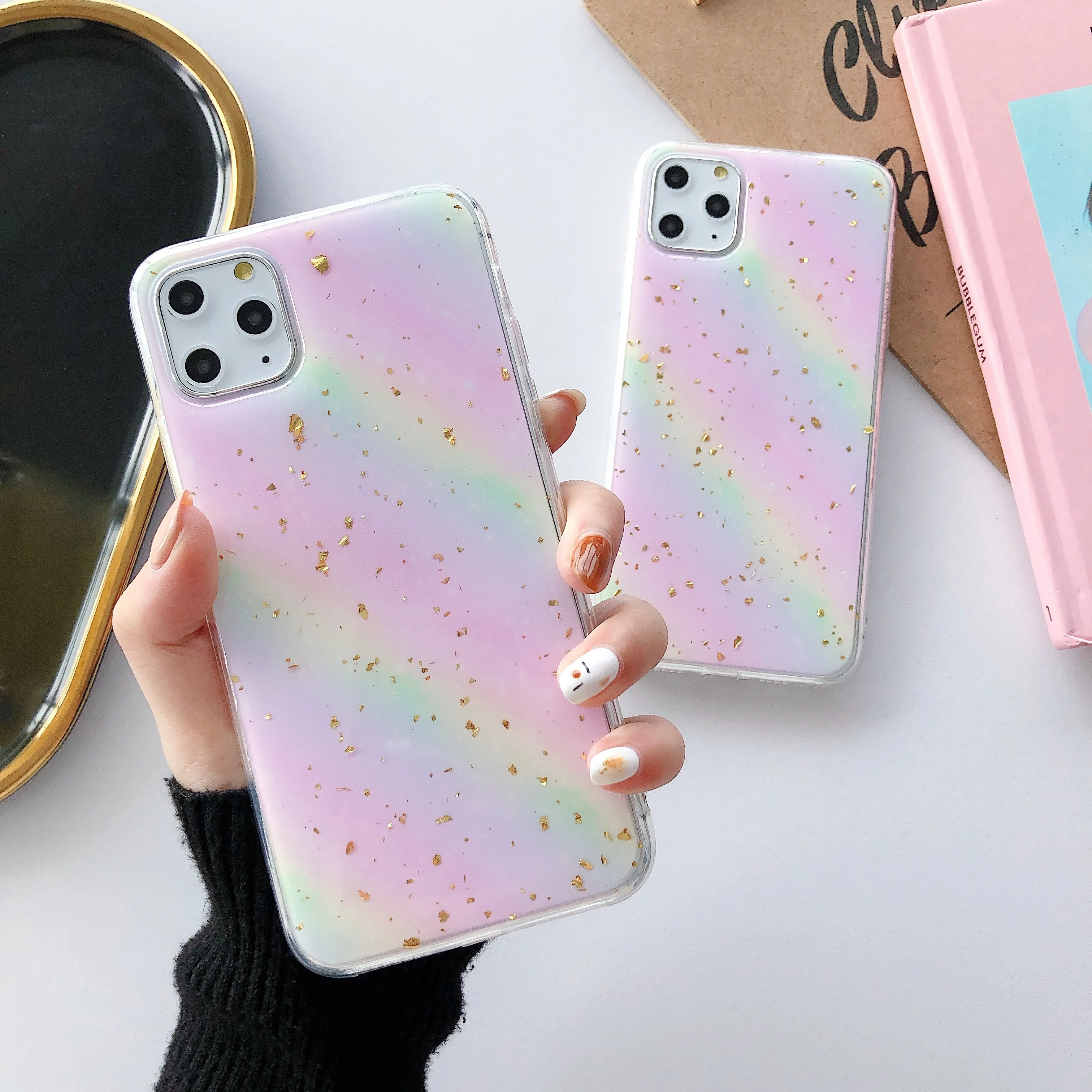 Шикарный золотой лист мрамор Радуга силиконовый чехол для телефона iphone 6 6S 7 8 Plus X