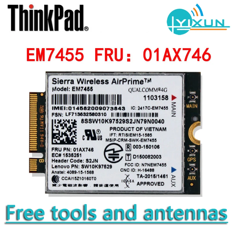 Модуль Lenovo GOBI6000 EM7455 01AX746 4G для Thinkpad YOGA 370 A275/475 L470/570 P51/51S/71 T25/470/470S/570 X1/270| |