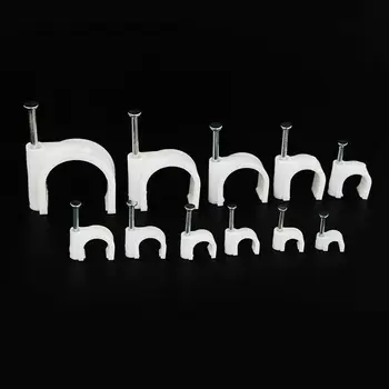 

300 PCS 4-20mm Flat Electric Cable Plastic Clips Ties W Metal Nail Wall Mount