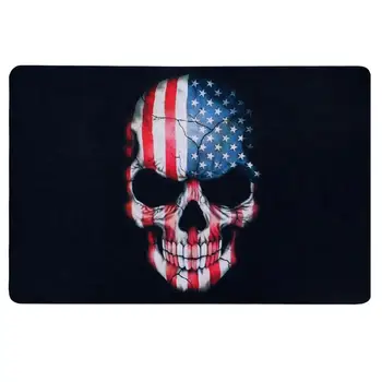 

1 Pc Art Craft American Flag and Skull Head Pattern Foot Carpets Non-Slip Thicken Cushion Mats Ground Pads for Bathroom Home