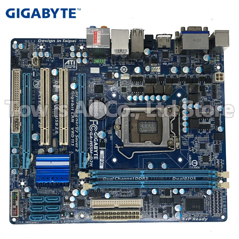 Оригинальная б/у Материнская плата Gigabyte GA-H55M-D2H DDR3 LGA 1156 для I3 I5 I7 32 нм ЦП H55M-D2H 8 ГБ