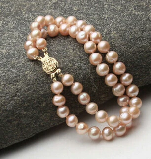 free shipping >>>>>626550 New 7-8mm 2 Rows Genuine Natural Freshwater Akoya Pearl Bracelet 7.5"