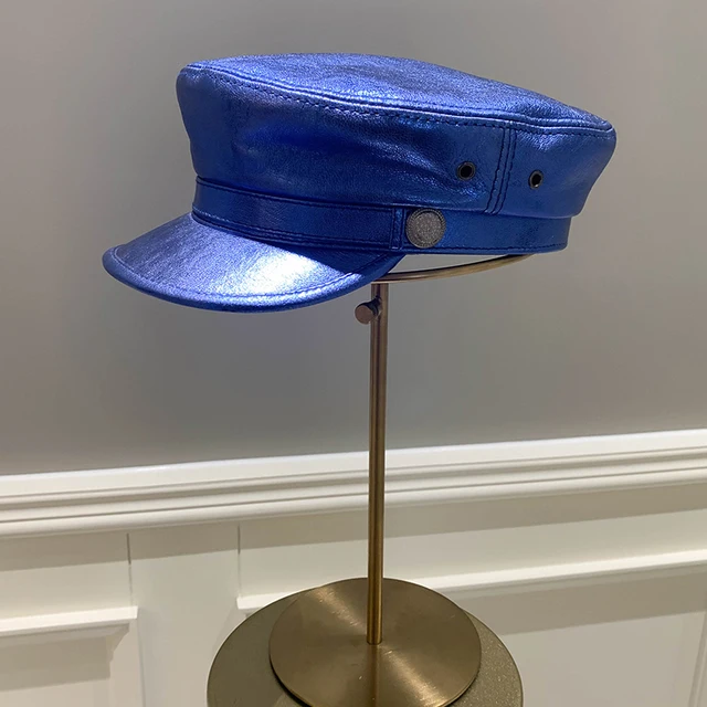 Bright Flat Navy Hat For Men Women Stylish 100% Varnished Leather Caps  Korean Fashion Blue/Black Youth Students Trip Headdress