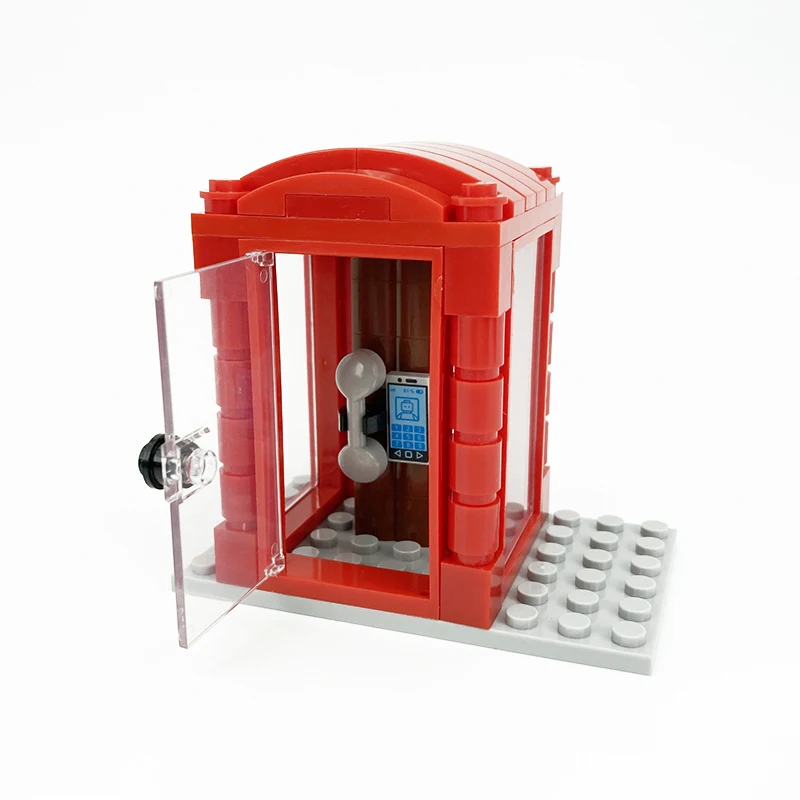 

New Telephone Box Booth Street City Creator Blocks for Children Xmas Trees Moc Bricks Parts Bookcase Standing Clocks DIY Juguete