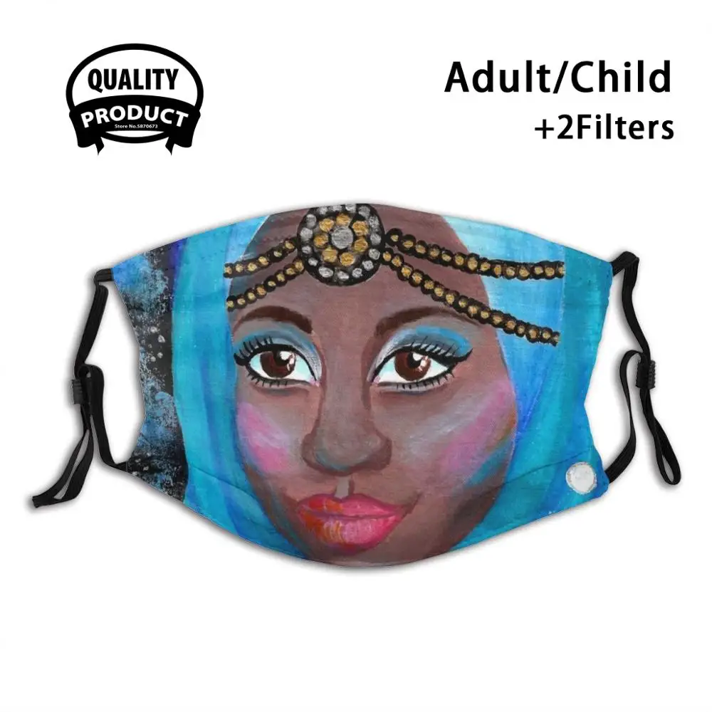 

Eid - Muslim Girl With Hijab - Acrylic Painting Reusable Mouth Mask Washable Filter Anti Dust Face Masks Eid Painting Girl With