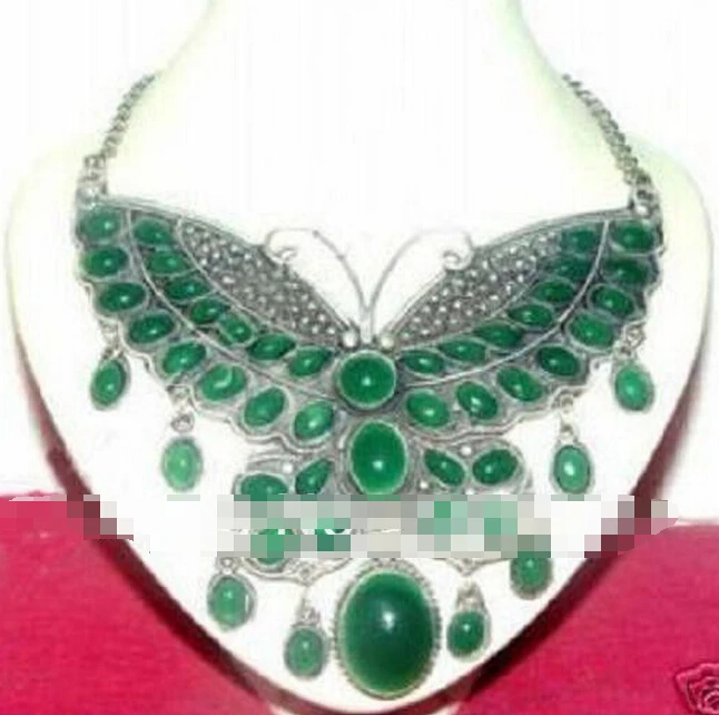 1008 + тибетский серебряный зеленый камень бабочка кулон ожерелье |