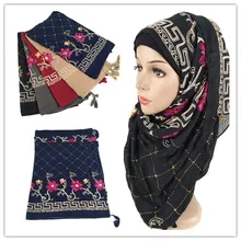D12 10 шт. Высококачественная хлопковая Вискоза цветок вышивка хиджаб платок шарф женский Макси-шарф/платок-шарф повязка на голову