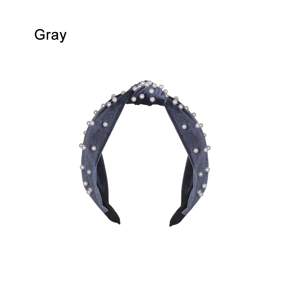 grey 1 шт новая мода широкая боковая повязка с бантом женская жемчужная завязанная повязка на волосы головные уборы под макияж цельная повязка для волос обруч для волос аксессуары для волос - Цвет: grey