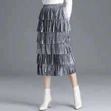 Осень Зима модная Корейская Однотонная юбка женская Свободная длинная юбка плиссированная Женская юбка элегантная юбка с высокой талией размера плюс