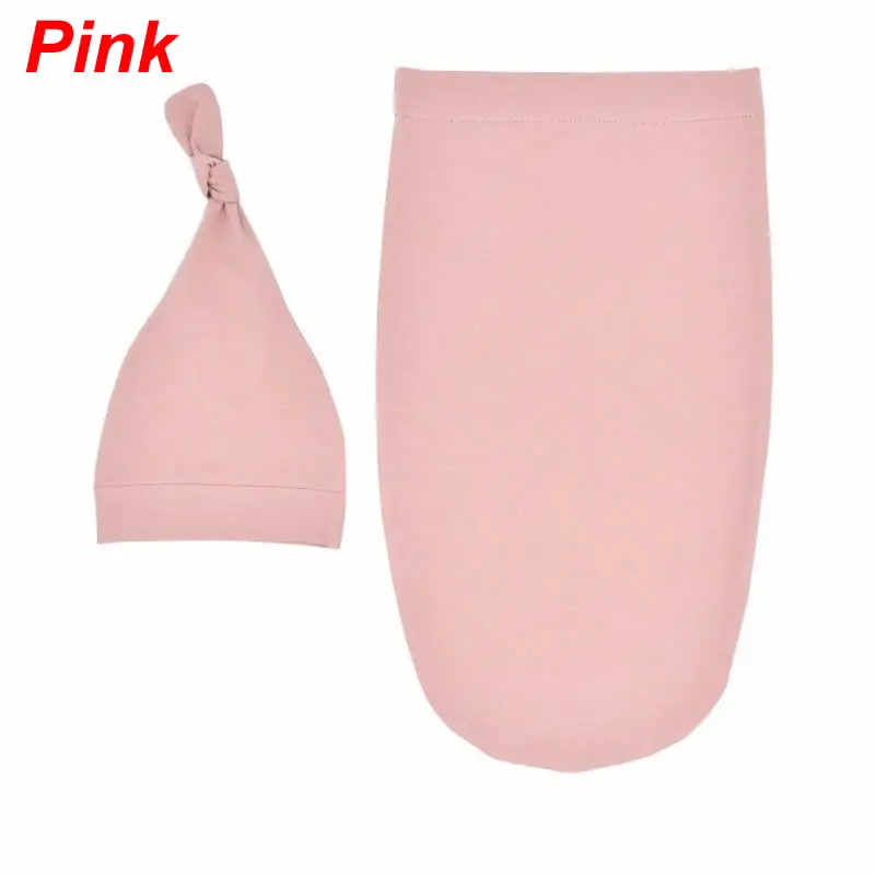 Pink Одноцветные спальные мешки для новорожденных девочек и мальчиков+ шапочка, одеяло, комплект из 2 предметов для новорожденных, P31B - Цвет: Pink