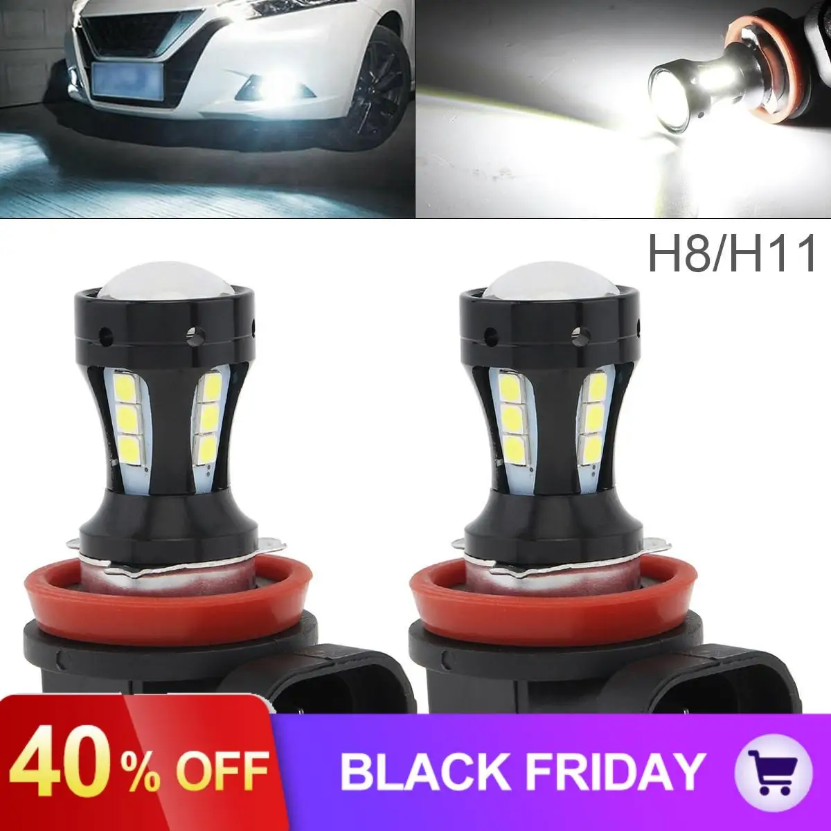 2 шт. 12V H8 H11 3030 SMD светодиодный Противотуманные фары Дневные Фары Светильник 800LM 6500 K-7500 K белый, вождения, бега, противотуманные фары Дневные Фары Лампы авто светильник лампы