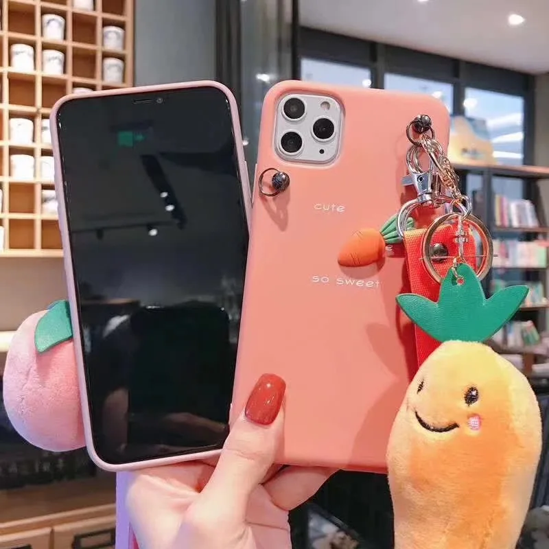 Плюшевая морковка авокадо персик кулон чехол для iPhone 11 Por X Xr Xs Max 6 6s 7 8 Plus Мягкий ТПУ чехол с ремешком через плечо