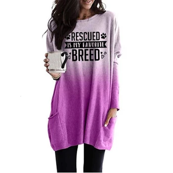 

New Arrival Gradient Long Sleeve Pocket T-Shirt It Is My Favorite Letters Print T-Shirt For Women Tshirt Female Women Plus Size