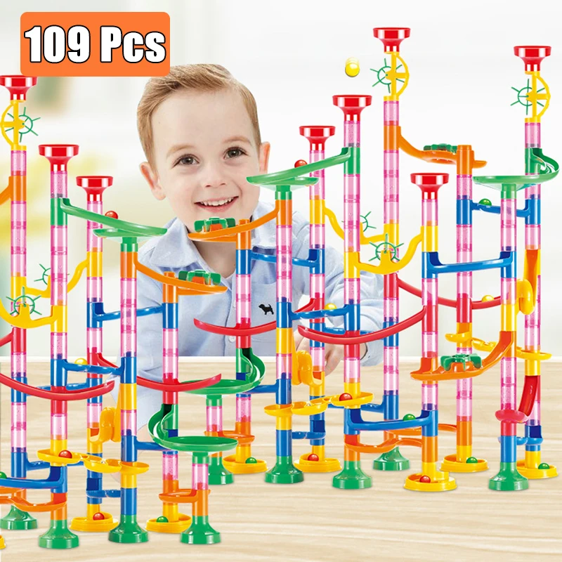 Juego de bloques de construcción de bolas de mármol de construcción para niños, juguete de construcción de pista de carreras, laberinto 3D, regalo de Navidad, DIY, 133 Uds.