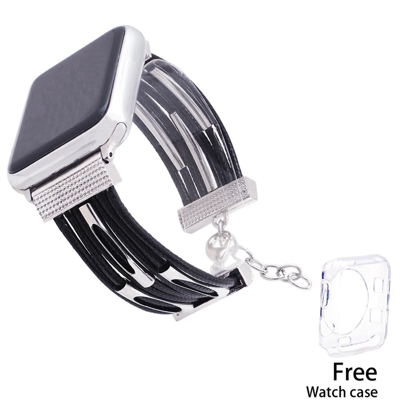 LW0041 Lureen черный кожаный ремешок для часов, 38/40/42/44 мм для Apple Watch, новейший стильный браслет для наручных часов, подарок для мужчин и женщин - Цвет ремешка: LW0041