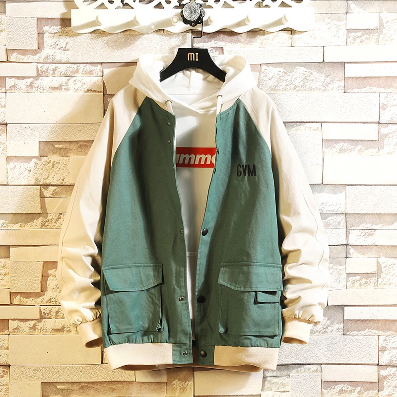 

Autumn Cotton Jacket Men's Fashion Contrast Color Casual Baseball Uniform Jacket Man Streetwear Loose Hip Hop Bomber Jacket Men