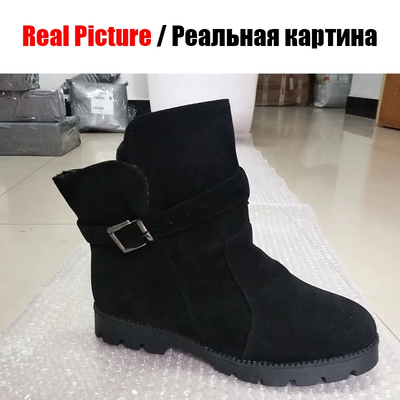 SARAIRIS/новые зимние ботинки однотонная обувь на низком каблуке с ремешком и пряжкой повседневные женские зимние теплые ботильоны на меху Большие размеры 35-44