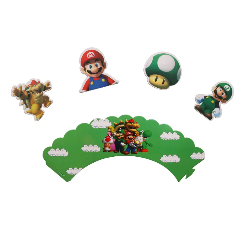 

12set Super Mario Theme Party Cake Decoration Baby Shower Cupcake Wrappers Happy Birthday Events Party Cake Toppers