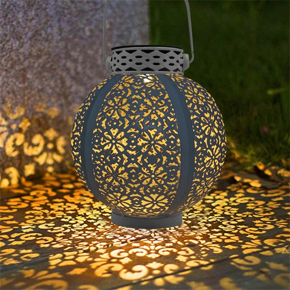 Retro Hollow Lantern Light Solar LED Lamp Handheld Hanging Projector Lamp Outdoor Garden Waterproof Lawn Landscape solar garden lanterns