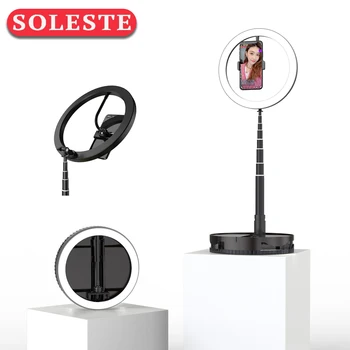 

SOLESTE Ring Lamp Photography Light with Phone Holder for video Makeup Light Dimmable LED Portable Selfie Ring Light 10 inch