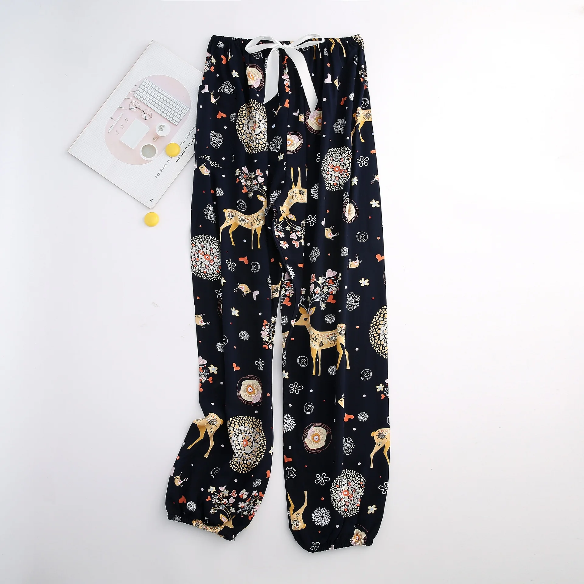 Tanie Lato wiskoza Rayon drukowanie kobiet piżama dna elastyczna talia spodnie do kostek sklep