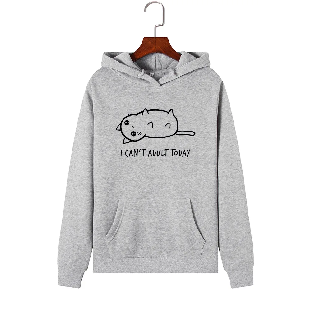 SINGRAIN ленивый кот Толстовка Женская Плюс Размер Теплый kpop Hoddies зима Harajuku Толстовка Забавный мультфильм печати Polerones Mujer - Цвет: gray