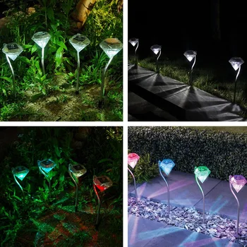 

4pcs Outdoor LED Solar Light Garden Decoration Lamps LED Diamonds Lawn Light Solar Powered Path Stake Lanterns Lamp Home Decor