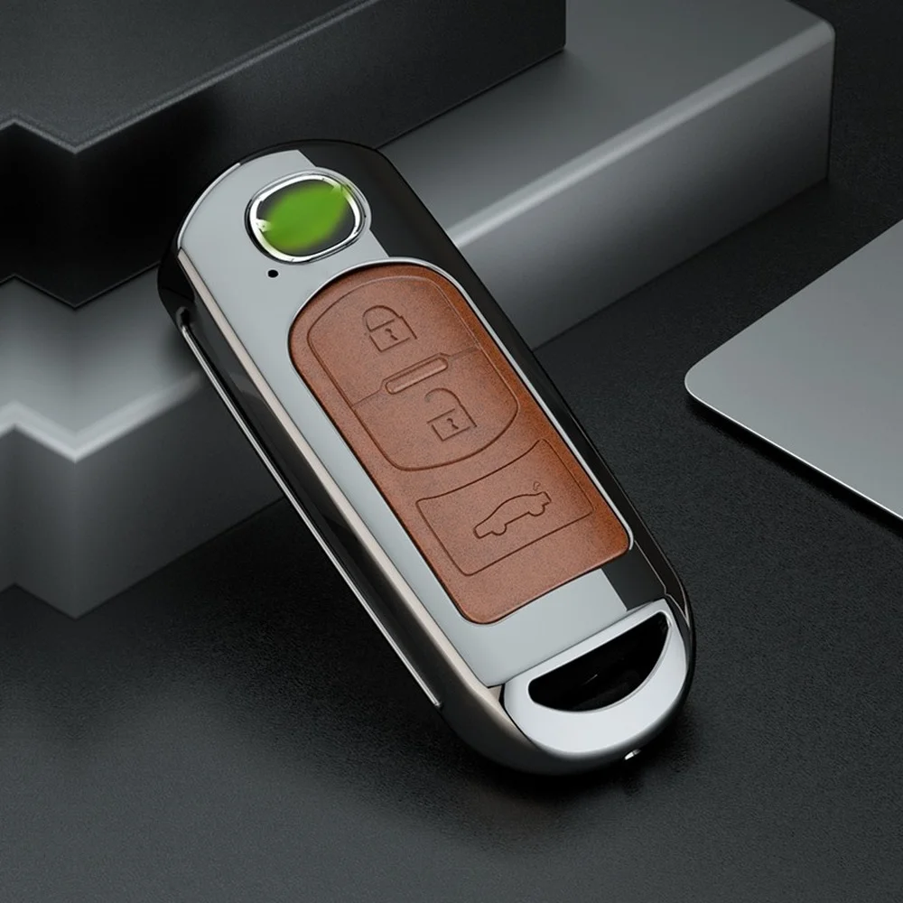 Alloy Leather Remote Car Key Fob Case Cover for Mazda 2 3 5 6 Axela Atenza CX-5 CX-7 CX-8 CX-9 Demio MX-5 Holder Shell Keychain
