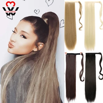 

MANWEI 24 Inch HairpieceSynthetic Ponytail Hair Extension Clip In Hairpieces Natural Hair Pony Tail Grey Red Long Ponytail