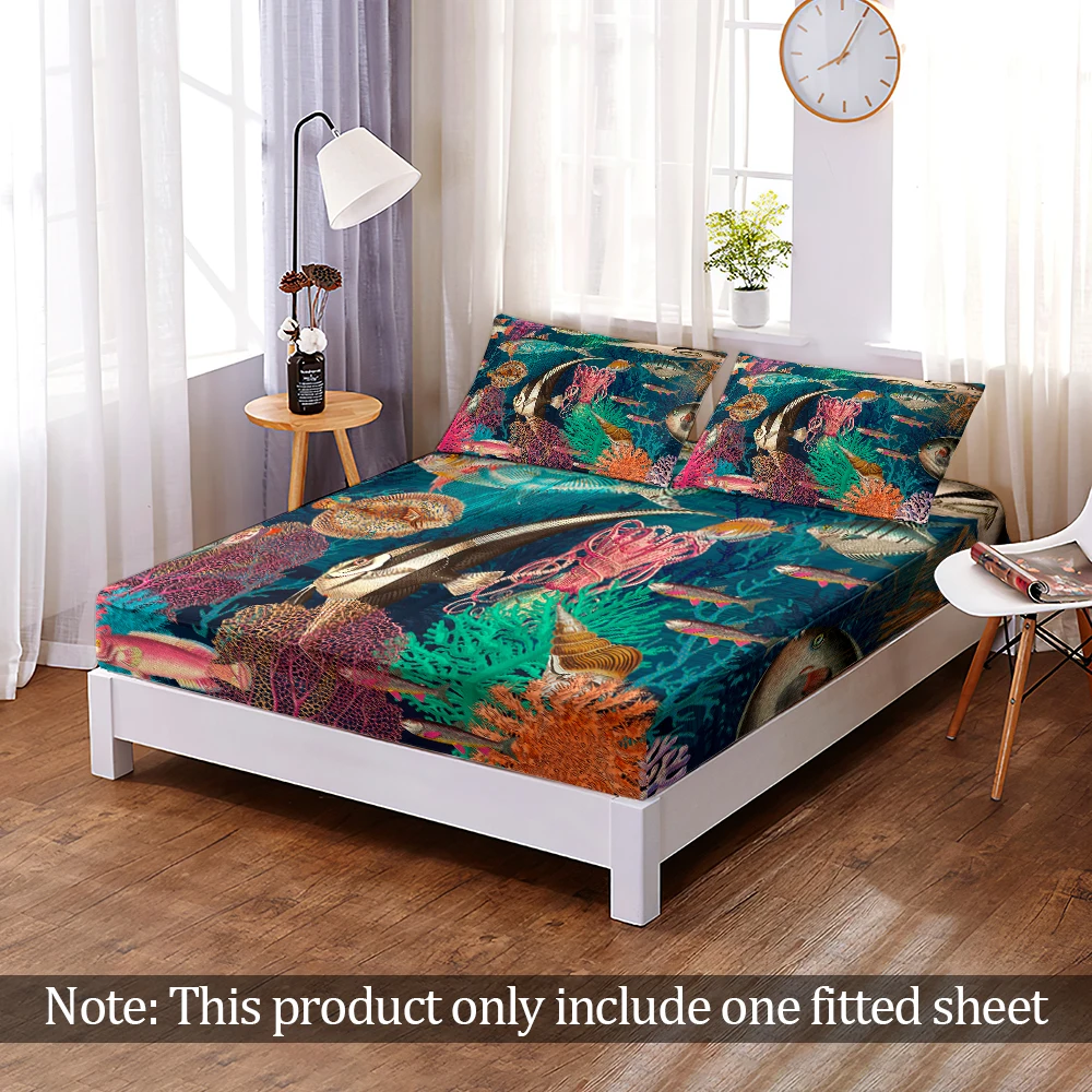 Custom Retro Style 3d Print Underwater World Fitted Sheet Elastic Band