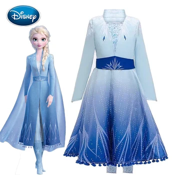 

Disney Frozen2 Elsa Princess Dress For Girl Clothing Princess Set Christmas Cosplay Birthday Party Sky Blue Evening Party Dress