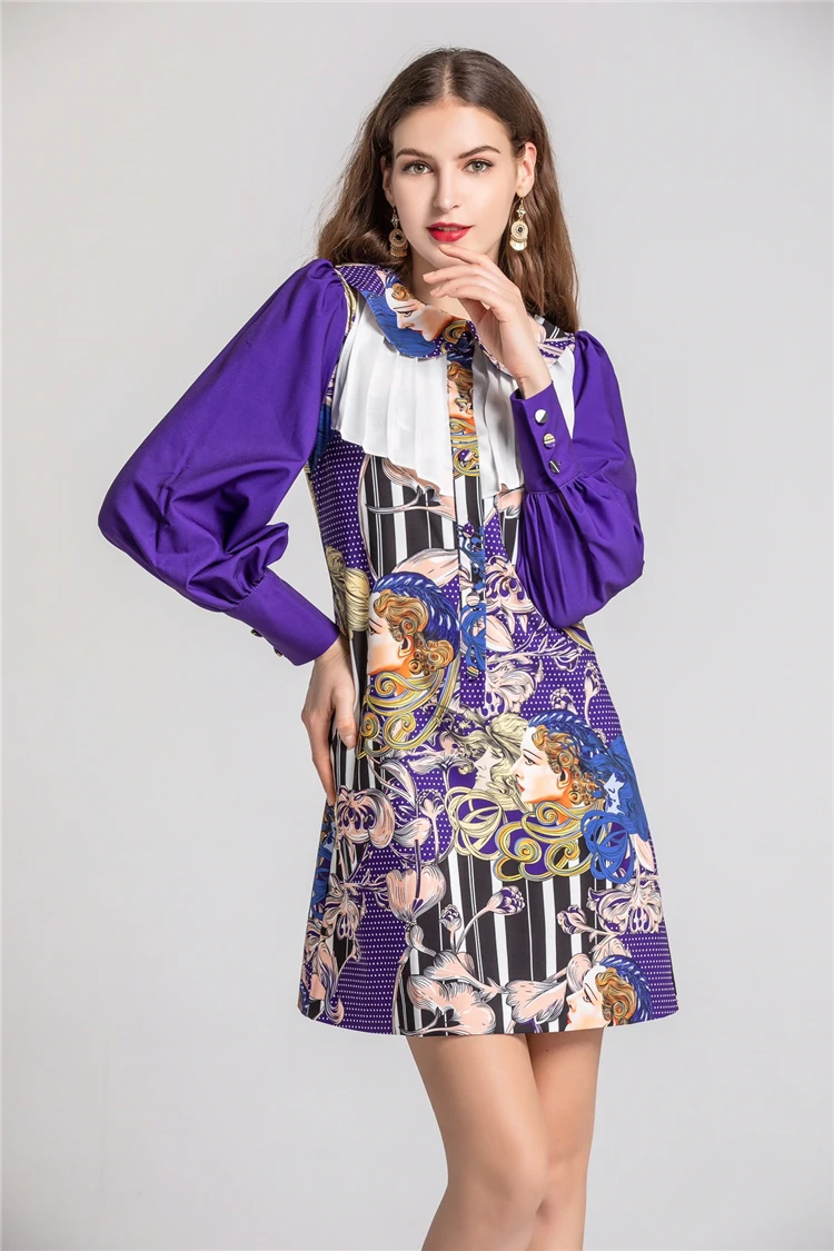 Truevoker, Европейская мода, Vestidos, женские рукава-фонарики, воротник Питер Пэн, абстрактный принт, праздничный халат, Femme Ete Vestidos