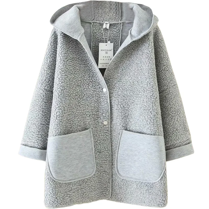 

Plus Size Casual Parkas 2019 Autumn Winter Women Clothing Fashion Loose Warm Lamb wool compound Coats S6-8728