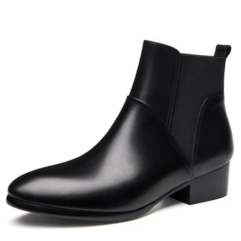 2019 Chelsea Boots Men cowhide Leather Luxury Men Ankle Boots Original Male Short Casual Shoes British Style Winter Autumn Boots tanie i dobre opinie NoEnName_Null Genuine Leather Cow Leather Solid Adult Pigskin Pointed Toe Rubber Med (3cm-5cm) X9033-05 Elastic band Fits true to size take your normal size