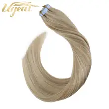 Ugeat лента для наращивания человеческих волос 12-24 дюймов Шелковистые Прямые Натуральные Гладкие Бесшовные двухсторонние ленты выделяют цвет