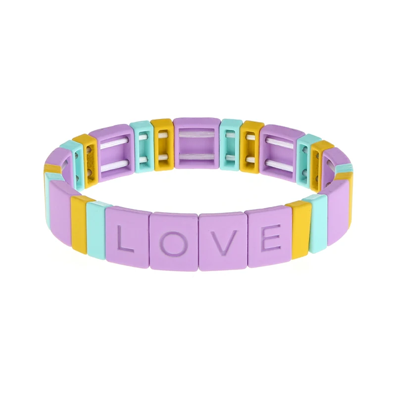 JBL005 дизайн, браслет с бусинами и буквами «Love», разноцветные богемные браслеты радужной расцветки, штабелируемые растягивающиеся браслеты для женщин