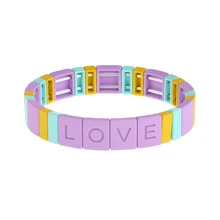 JBL005 дизайн, браслет с бусинами и буквами «Love», разноцветные богемные браслеты радужной расцветки, штабелируемые растягивающиеся браслеты для женщин