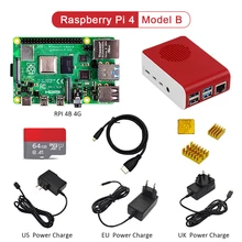 Orijinal ahududu Pi4 modeli B kiti 4GB RAM + kılıf ile fan + ab/abd/İngiltere tipi C 5V/3A güç şarj cihazı + 32G TF kart + soğutucu