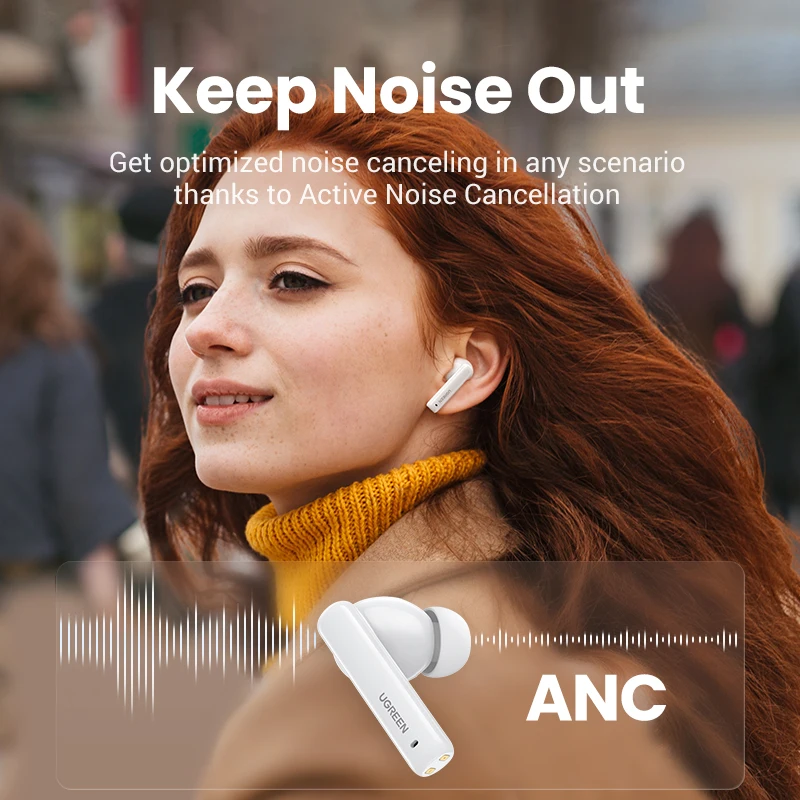 Bluetooth Headphones In Ear Earphone Bluetooth Headset Wireless Earbuds UGREEN ANC Wireless TWS Bluetooth 5.2 Earphones , Active Noise Cancellation, in-Ear Mics Handfree Phone Earbuds