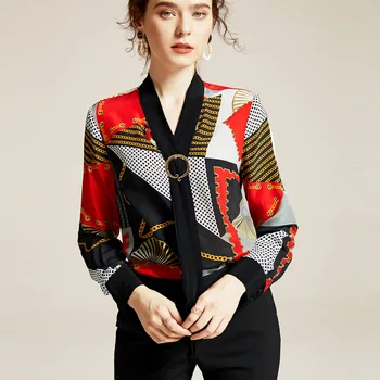 

2020 Spring New Women's Silk Printed Shirt Floating Led Long Sleeve Top Female MJ1196