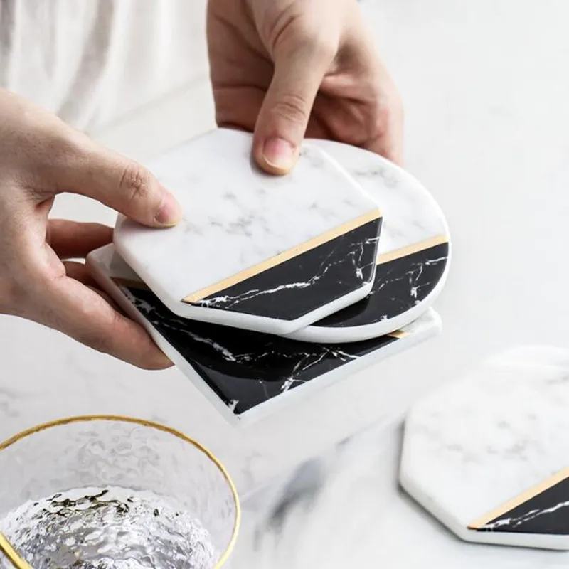 

Marble Coasters Ceramic Drink Coaster Coffee Tea Cup Pad Holder Square Table Mat Mug Stand Placemats 1pc