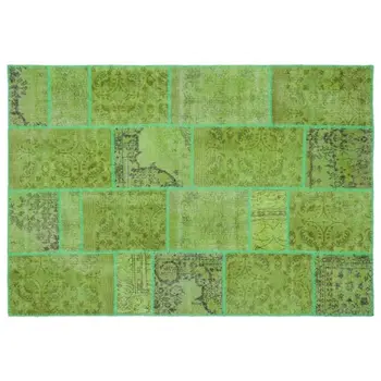 

Handmade Green Vintage Overdyed Patchwork Area Rug 160x230 Cm-5'3''X7'7''