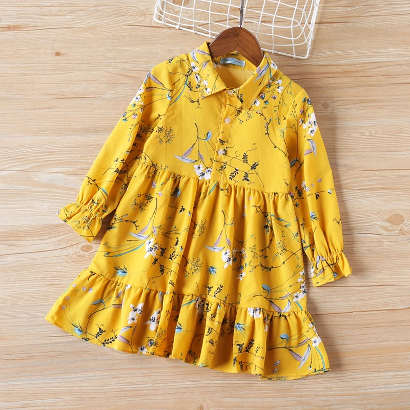 Осеннее платье для девочек Новинка года, платье с длинными рукавами для девочек платье с отворотами для девочек, детское платье