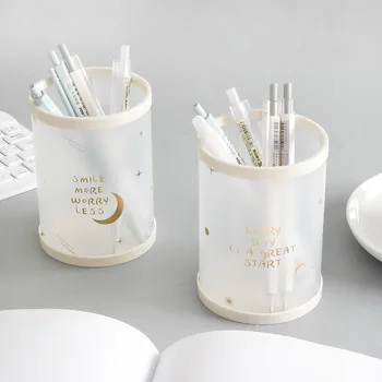 

PP Transparent Round DIY Pen Holder Container pencil case storage box Desk Organizer Stationery Students Supplies