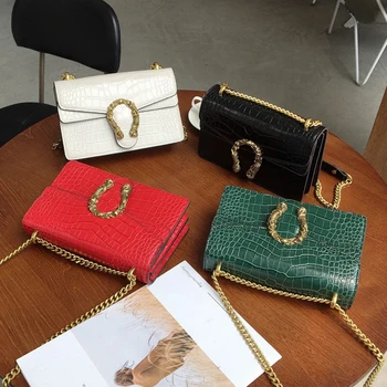 

2020 Fashion Brand Dionysian Bags Women Retro Box Messenger Bags French Chain Shoulder Bag Crocodile grain Leather Clutches Bag