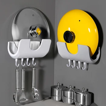

Wall Mounted Foldable Wash Basin Storage Rack Pot Lid Shelf Holder Self Adhesive Save Space Basins Storage Rack With Hook