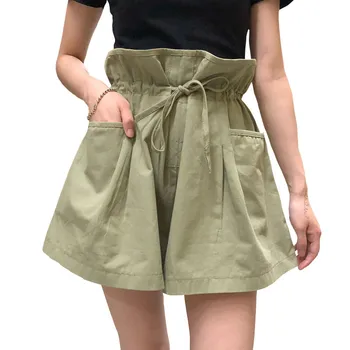 

Korean Style Lace Up High Waist Shorts Women Casual Loose Wide Leg Ladies Shorts Pocket Streetwear Summer Shorts For Women C6246