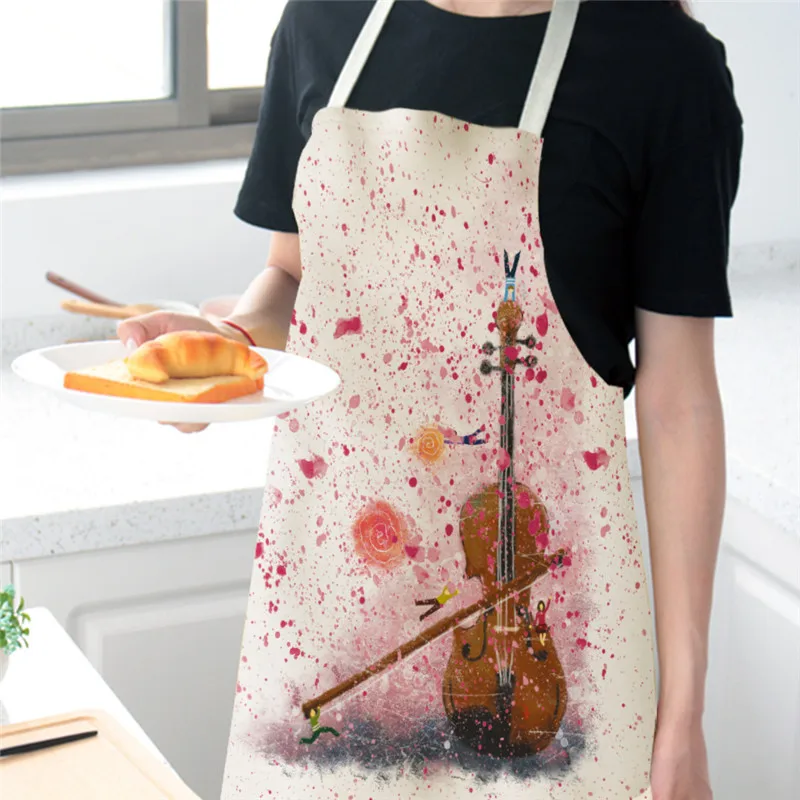 1 Pcs Musical Note Pattern Kitchen Aprons for Woman and Man Dinner Party Cotton Linen Bibs Cooking Cleaning Tools